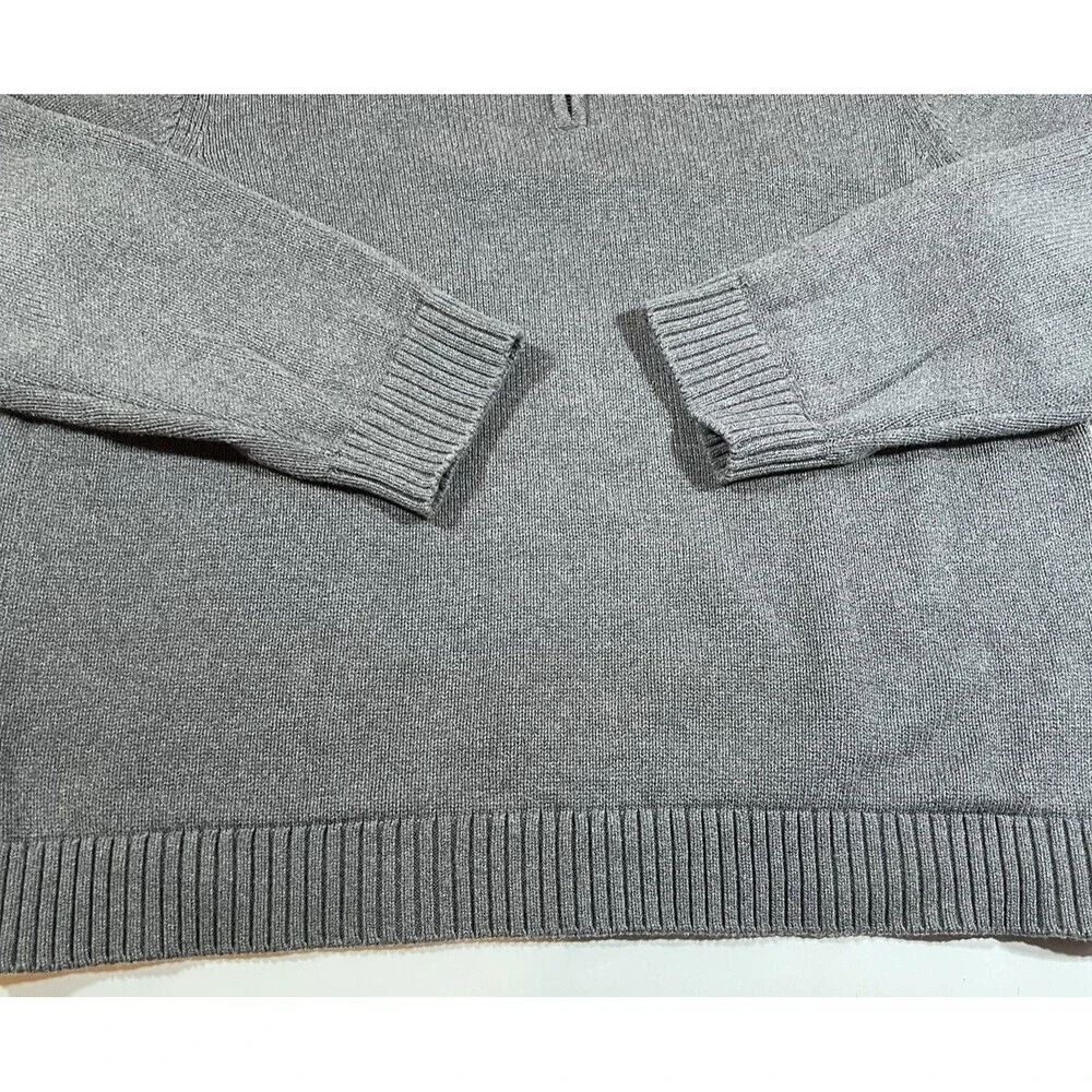 LL Bean 1/4 Zip Grey Cotton Knit Mock Neck Pullover Sweater Men's Size XL